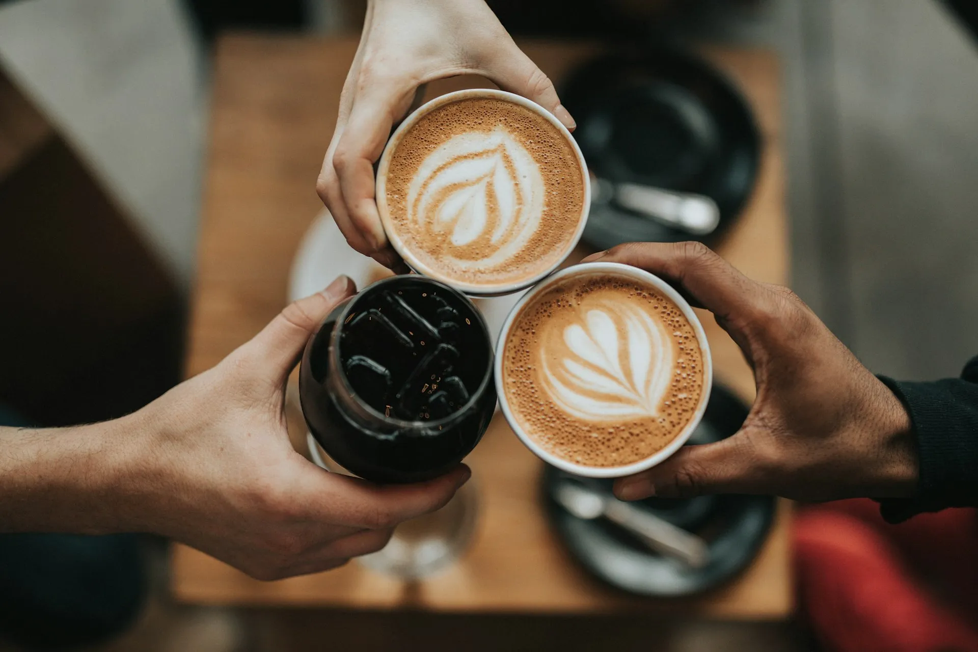 Coffee cups in a modern cafe setting